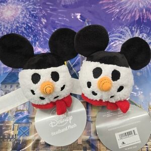 DisneyParks Create Your Headband Ears Christmas Plush Mickey Snowman Set  NWT
